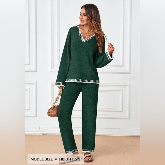 MEROKEETY 2 Piece Outfits Fuzzy Fleece Long Sleeve Tops and Pants PjsSets - Picture 3 of 4